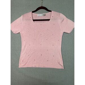 San Michelle Bay Women's Light Pink Short Sleeve Square Neck Blouse Shirt Med.
